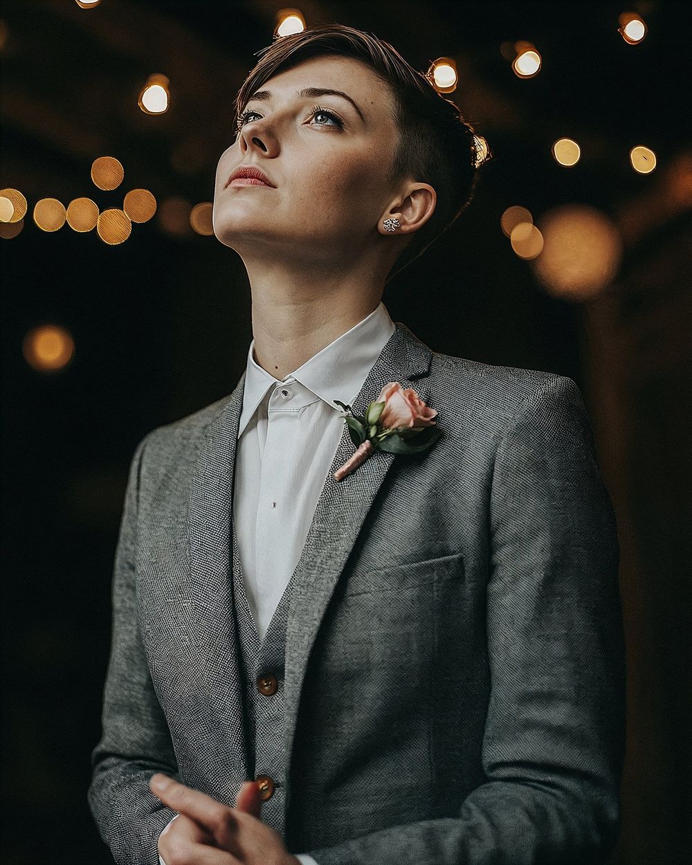 Charcoal Gray Suit with White Shirt and Boutonnière