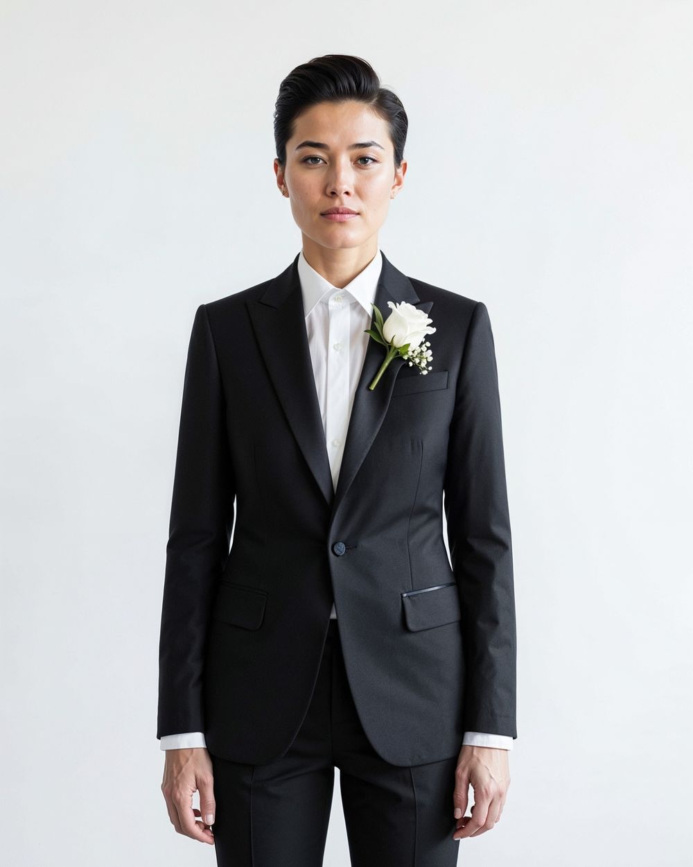 Black Suit with White Shirt and Boutonnière
