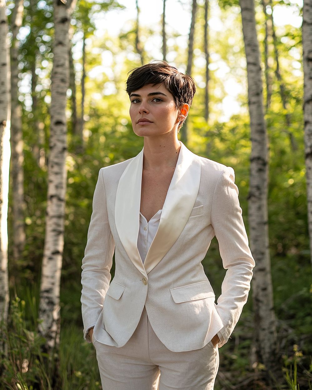 Beige Linen Bridal Tuxedo outfit