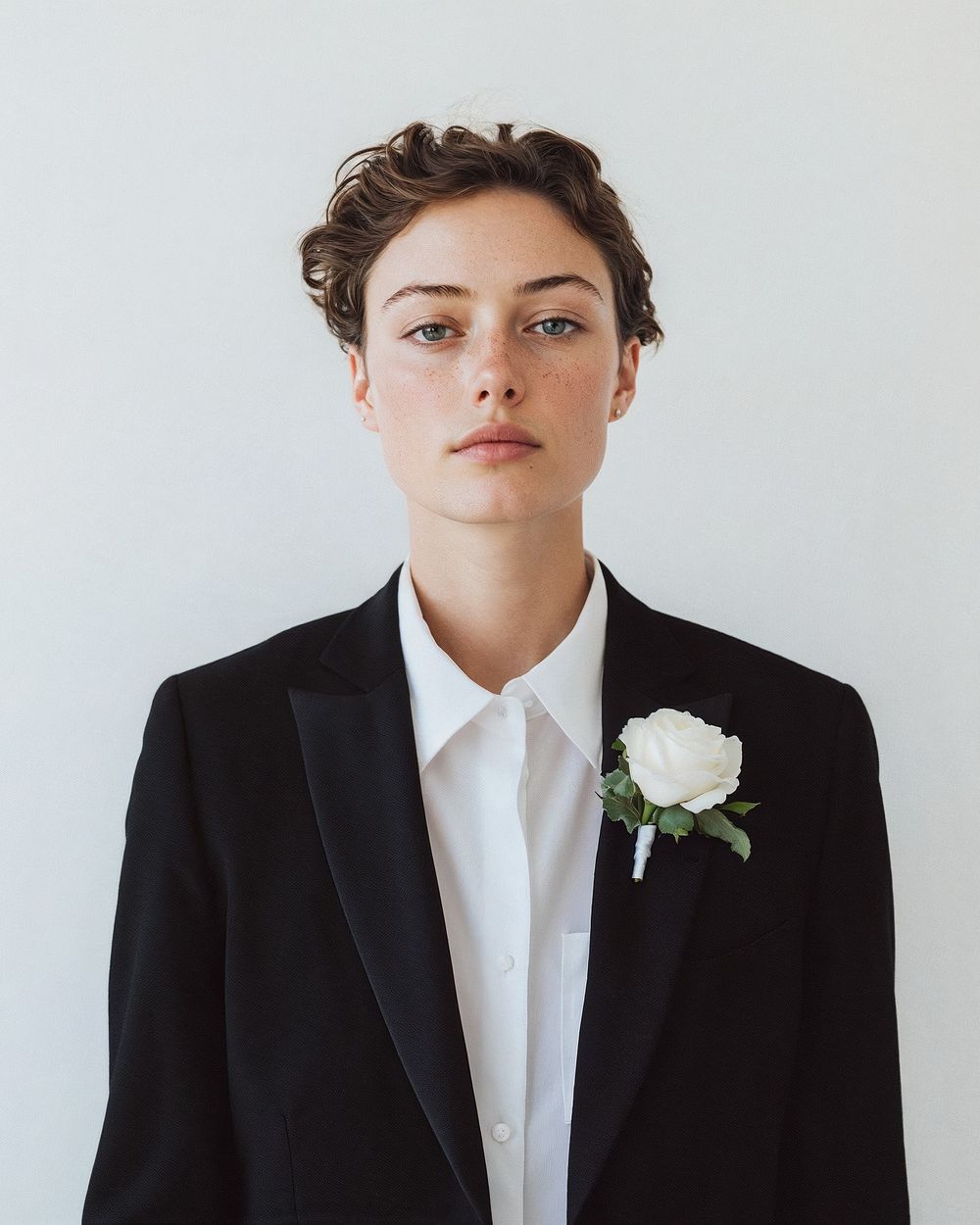 Black Tuxedo Blazer with White Rose Boutonnière