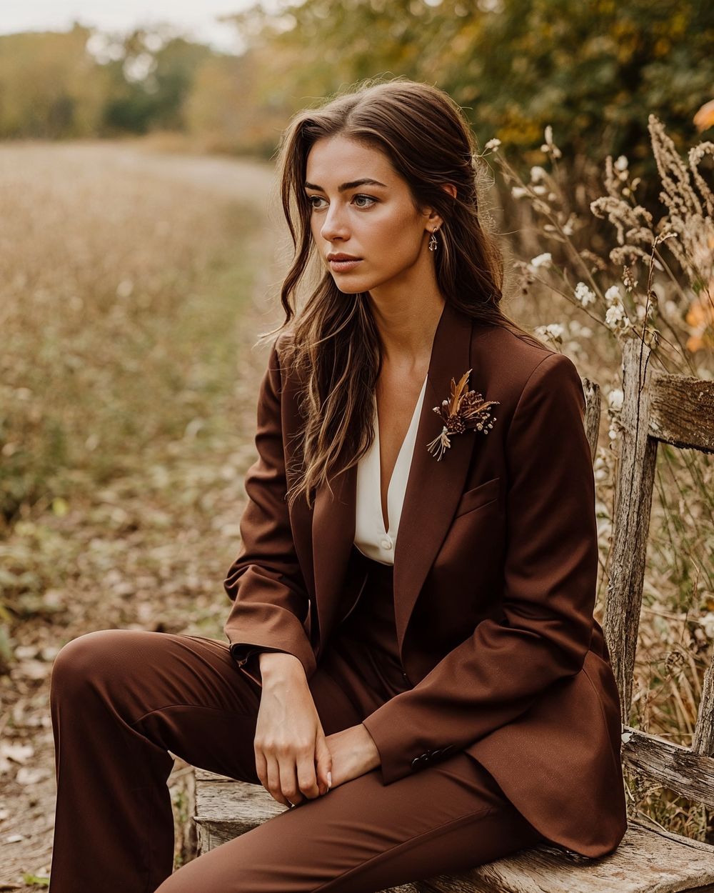 Chocolate Brown Suit with Ivory Blouse