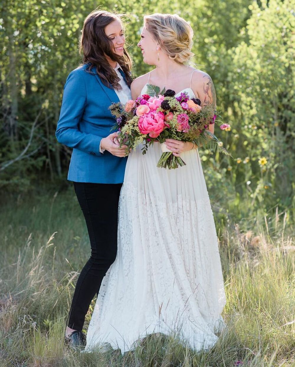Bride pant suit in blue and black