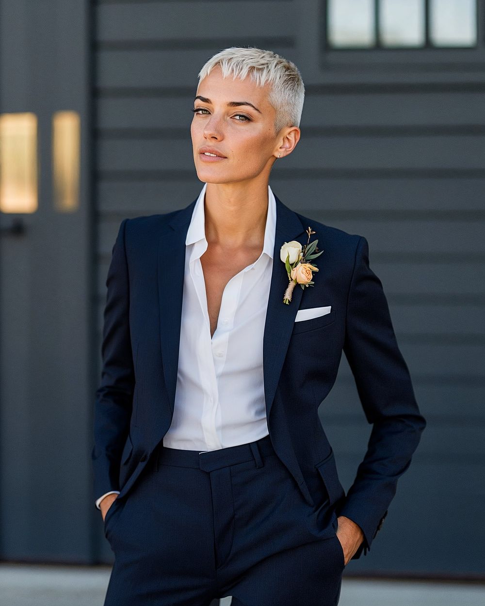 Androgynous Navy Pantsuit for Bride